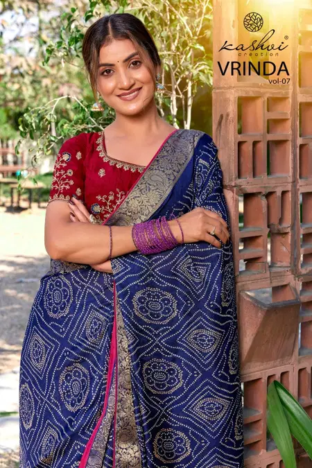 Vrinda Vol 7 By Kashvi Marshmello Bandhej Saree Wholesale Price In Surat

